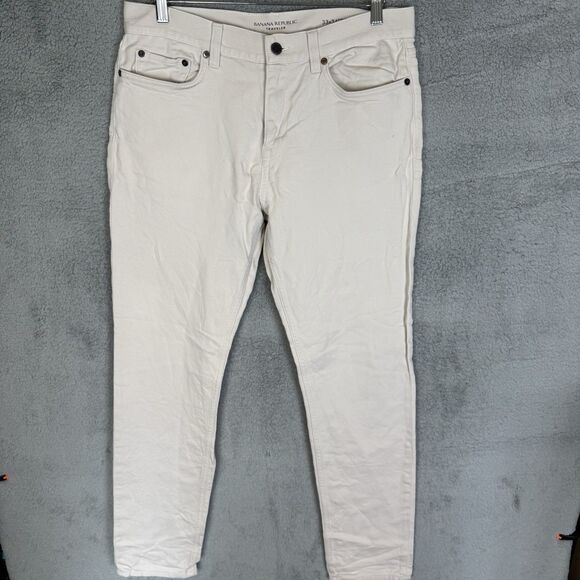 Banana Republic Pants Mens 33x21 Beige Athletic Fit Traveler Chino Tapered Leg - Picture 1 of 11